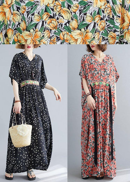 Diy Yellow Print Loose Long Summer Cotton Dress