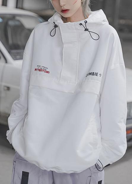 Drawstring Hooded Sweater Spring and Autumn Thin Loose Version Student White Overalls