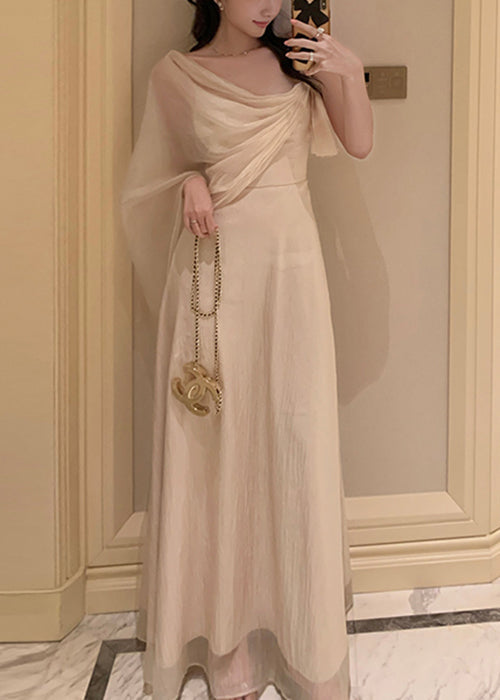 Apricot Asymmetrical Silk Maxi Dresses Summer