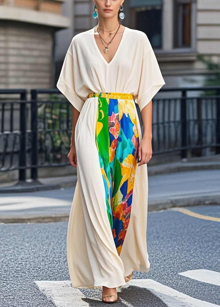 Apricot Cinched Patchwork Chiffon Party Dress Summer