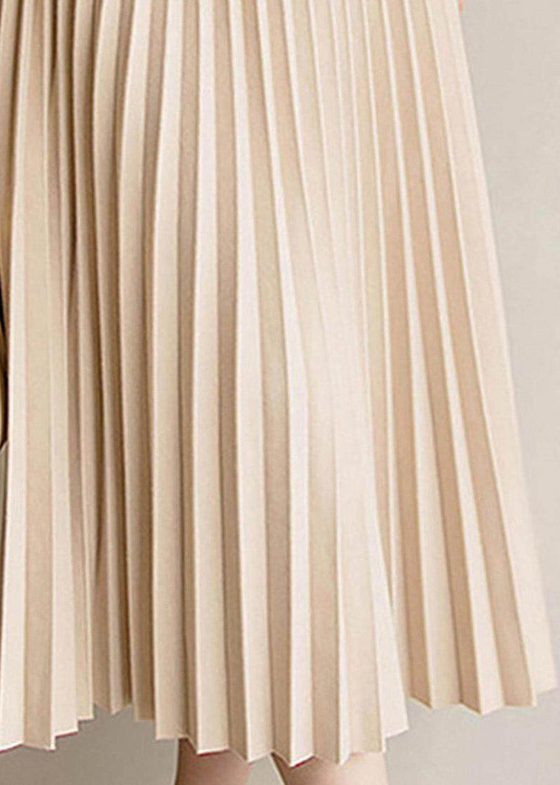 Apricot Elastic Waist Pleated Skirt Spring