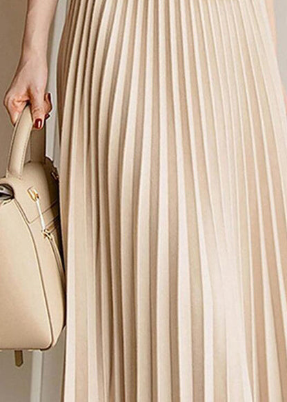 Apricot Elastic Waist Pleated Skirt Spring