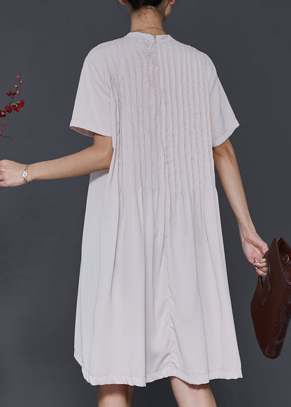 Apricot O-neck Wrinkled Cotton Dresses Summer
