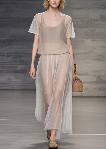 Apricot Oversized Draping Tulle Holiday Dress Two Piece Set Summer