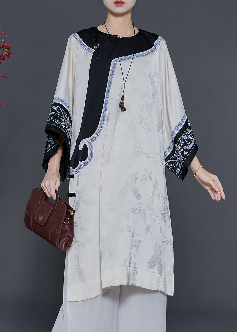 Apricot Oversized Jacquard Silk Oriental Dress Summer
