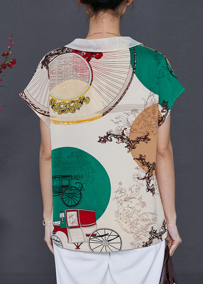 Apricot Peter Pan Collar Print Chiffon Blouse Top Summer