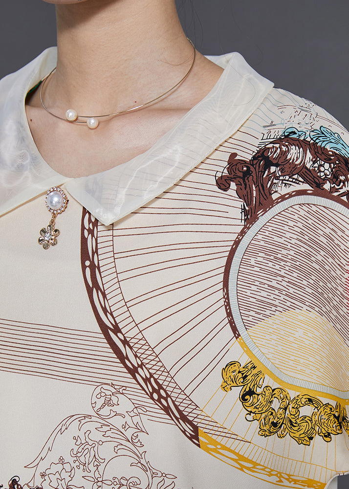 Apricot Peter Pan Collar Print Chiffon Blouse Top Summer