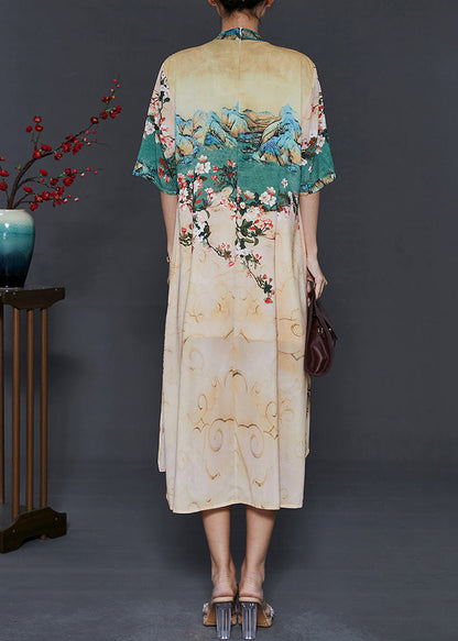 Apricot Print Chiffon Fake Two Piece Dress Summer