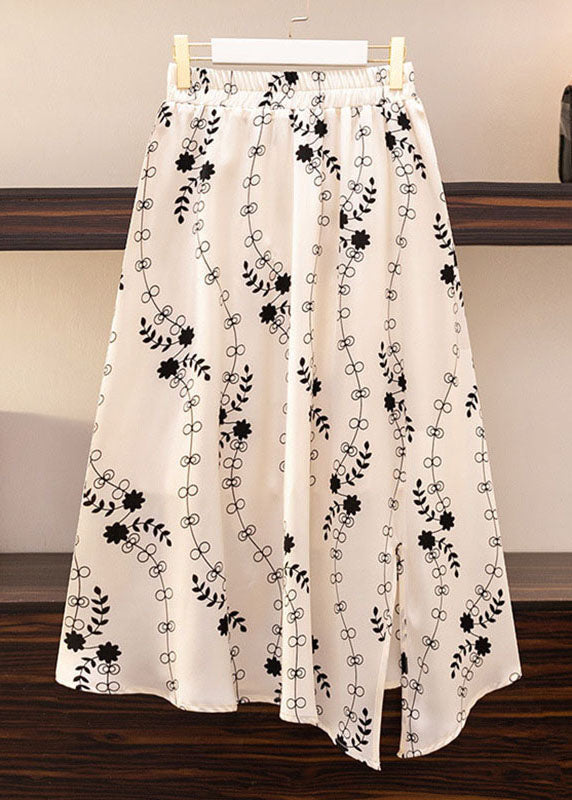 Apricot Print Front Open Patchwork Chiffon Skirt Summer