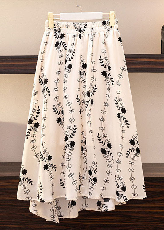 Apricot Print Front Open Patchwork Chiffon Skirt Summer