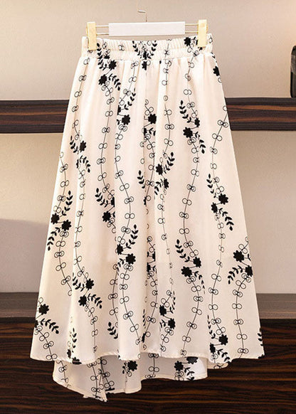 Apricot Print Front Open Patchwork Chiffon Skirt Summer