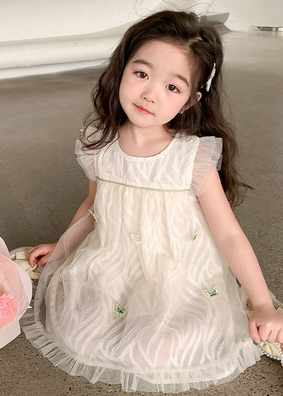 Apricot Ruffled Butterfly Patchwork Tulle Baby Dress Summer