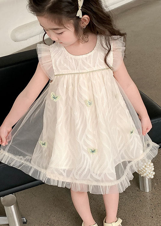 Apricot Ruffled Butterfly Patchwork Tulle Baby Dress Summer