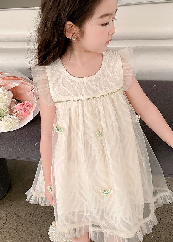 Apricot Ruffled Butterfly Patchwork Tulle Baby Dress Summer
