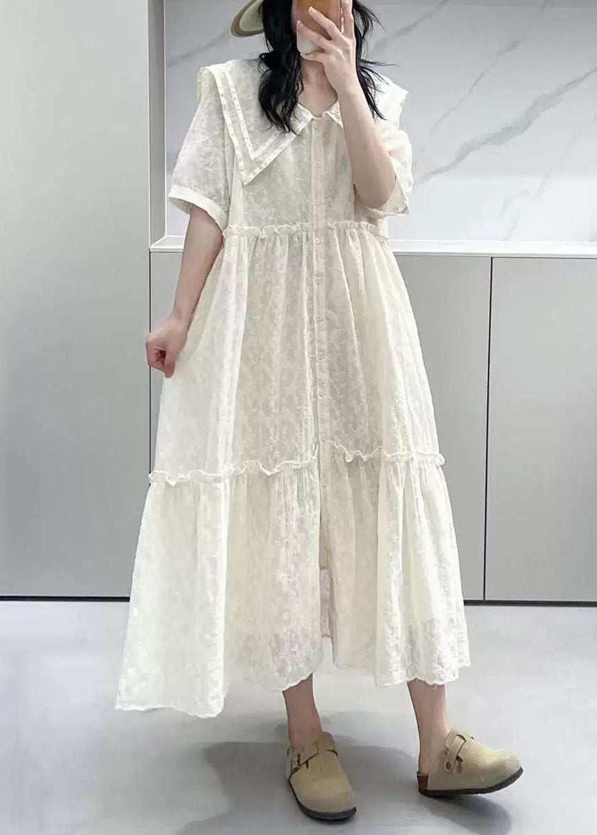Apricot Ruffled Button Cotton Shirts Dresses Summer