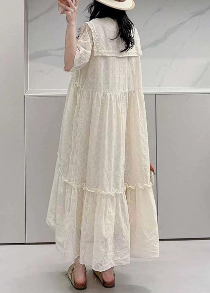 Apricot Ruffled Button Cotton Shirts Dresses Summer