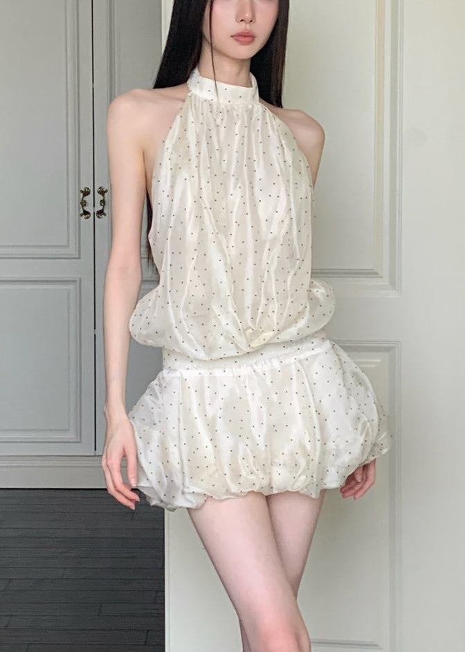 Apricot Turtleneck Dot Patchwork Tulle Mid Dresses Sleeveless