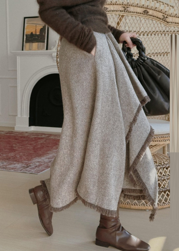 Asymmetrical Knitted Cotton Sweaters and Maxi Skirts Two Pieces Set Winter