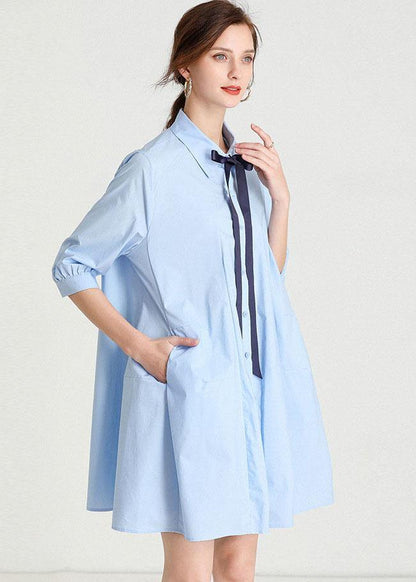 Baby Blue Peterpan Collar Button Summer Cotton Dress
