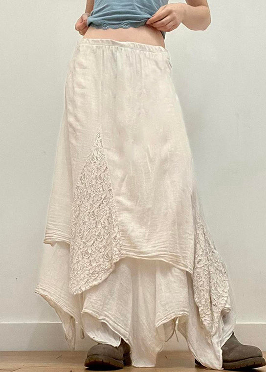 Beige Asymmetrical Cotton Skirts Summer