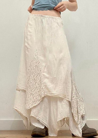 Beige Asymmetrical Cotton Skirts Summer