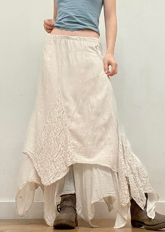 Beige Asymmetrical Cotton Skirts Summer