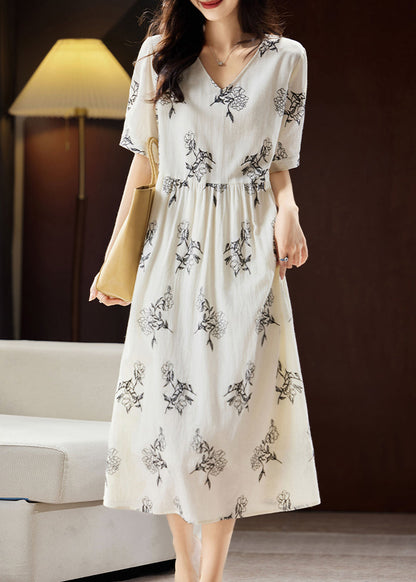 Beige Embroidered Patchwork Maxi Dress Short Sleeve