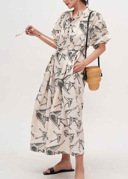 Beige Oversized Jacquard Cotton Dresses Summer