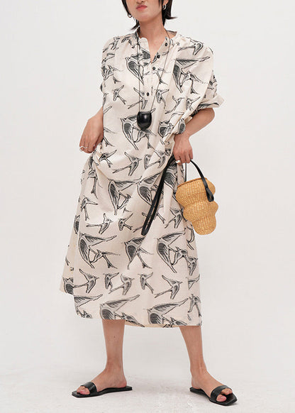 Beige Oversized Jacquard Cotton Dresses Summer