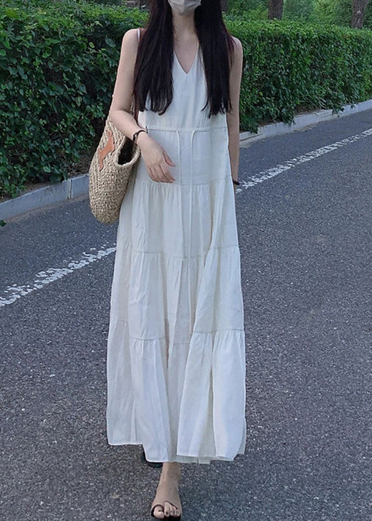 Beige V Neck Patchwork Vacation Chiffon Long Dresses Summer
