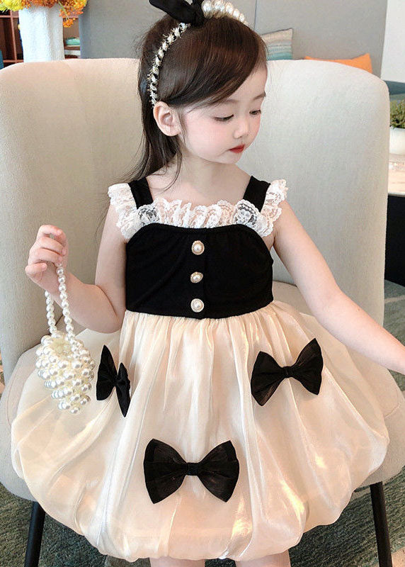Black Bow Lace Patchwork Tulle Baby Dress Summer