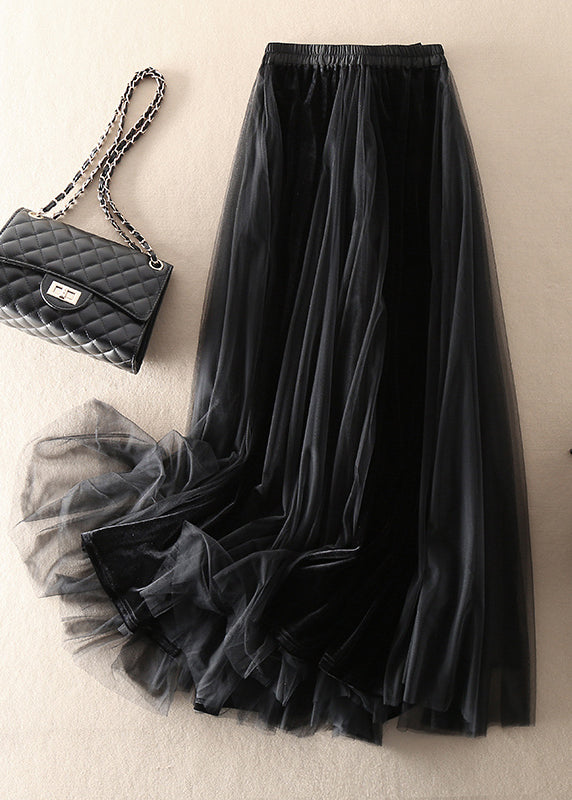Black Bow Patchwork Tulle Skirt Spring