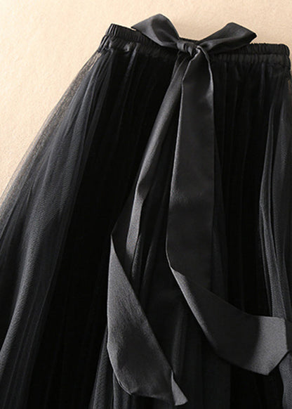 Black Bow Patchwork Tulle Skirt Spring