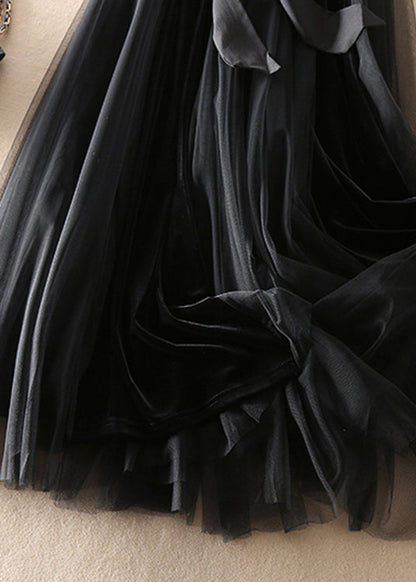 Black Bow Patchwork Tulle Skirt Spring
