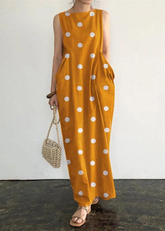 Grace Blue Flowers Print Pockets Long Dresses Sleeveless