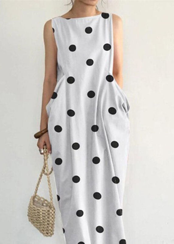Grace Blue Flowers Print Pockets Long Dresses Sleeveless