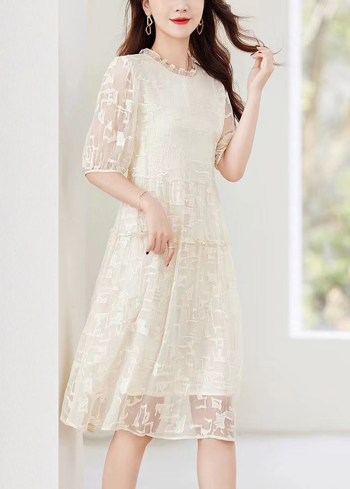 Black Embroidered Ruffled Silk Dresses Summer