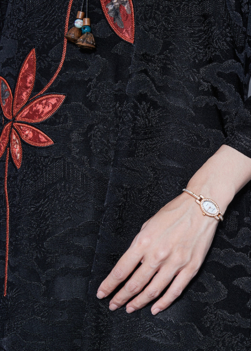 Black Embroideried Jacquard Silk Dress Bracelet Sleeve