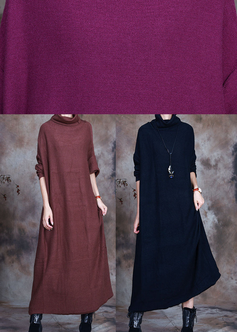 Black Knit Warm Long Dresses Spring