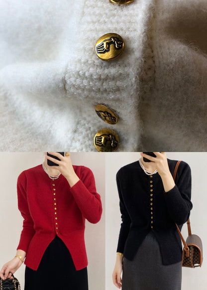 Black O Neck Button Fitted Knit Cardigan Spring