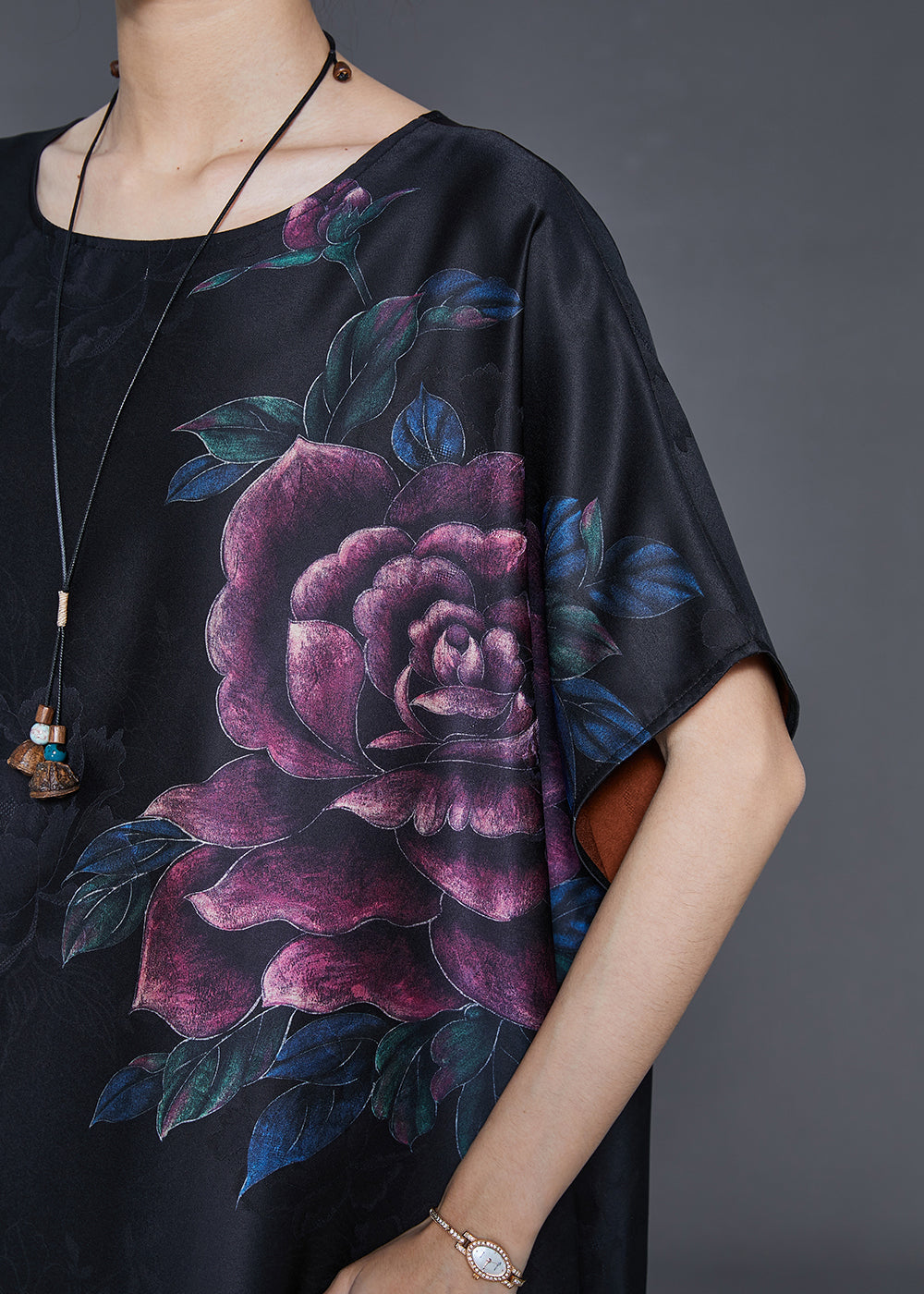 Black Oversized Jacquard Silk Dresses Summer