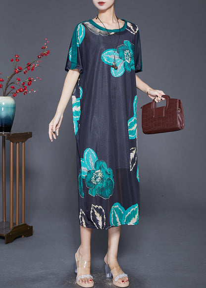 Black Oversized Print Silk Maxi Dresses Summer