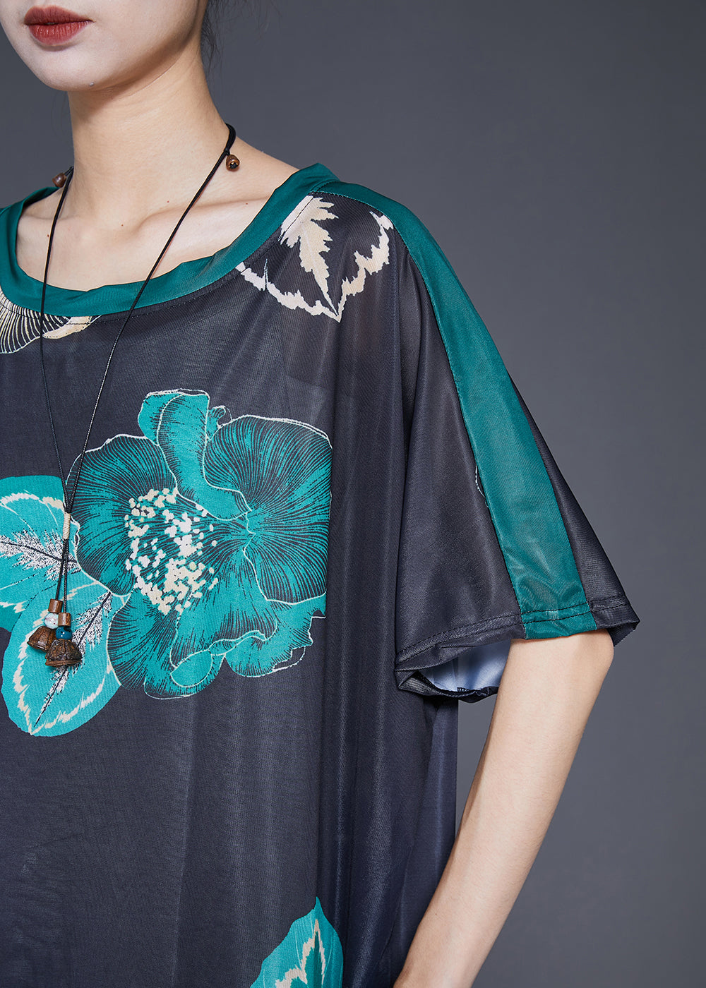 Black Oversized Print Silk Maxi Dresses Summer