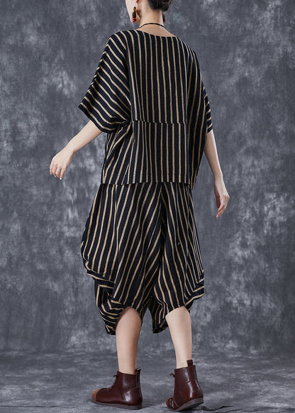 Black Oversized Striped Linen Sets 2 Pieces Summer