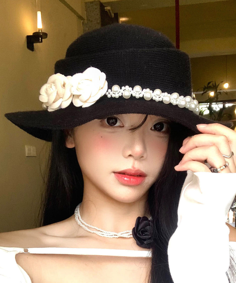 Black Pearl Knit Cloche Hat