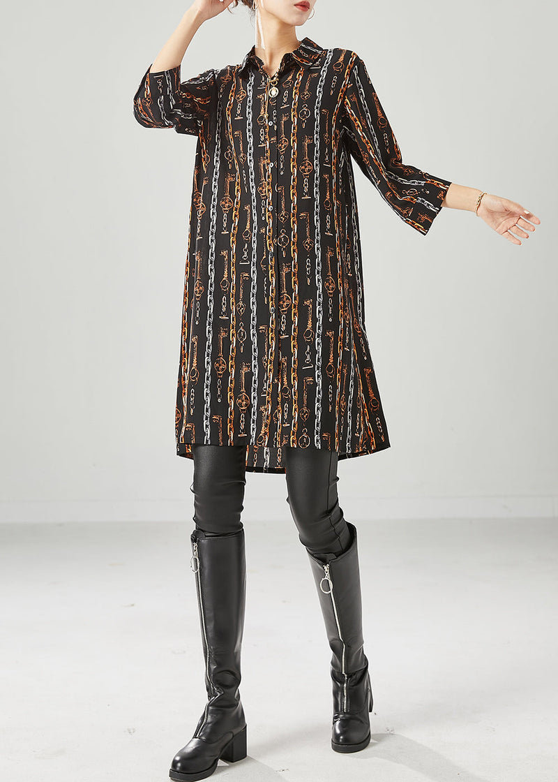 Black Peter Pan Collar Print Chiffon Shirt Dress Bracelet Sleeve