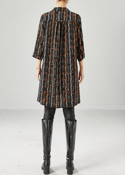 Black Peter Pan Collar Print Chiffon Shirt Dress Bracelet Sleeve