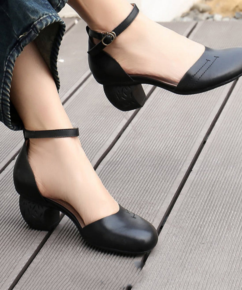 Black Splicing Buckle Strap Chunky High Heels