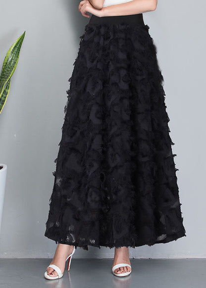 Black Tasseled Patchwork High Waist Chiffon Skirt Spring