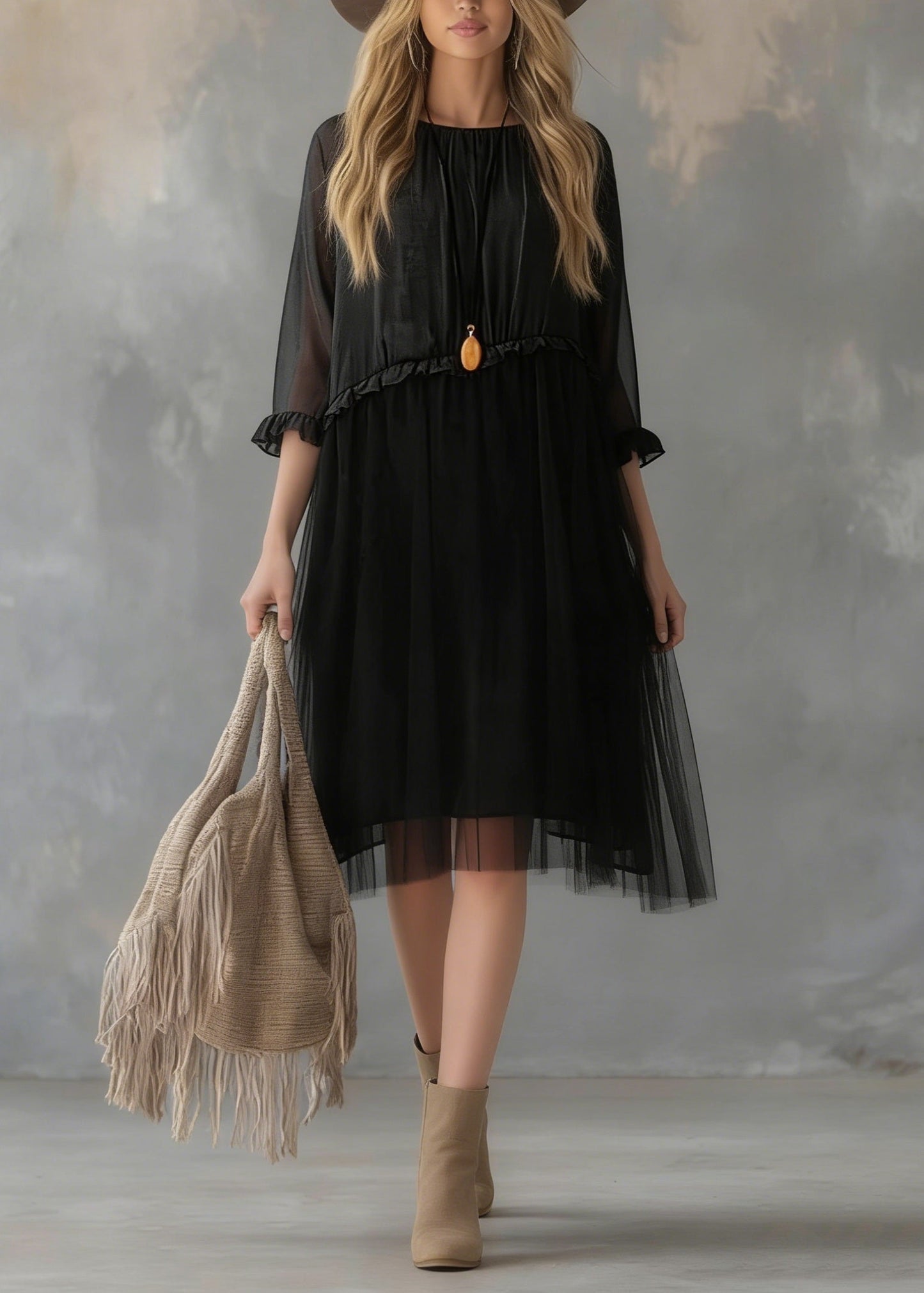 Black Tull Patchwork Chiffon Summer Dresses